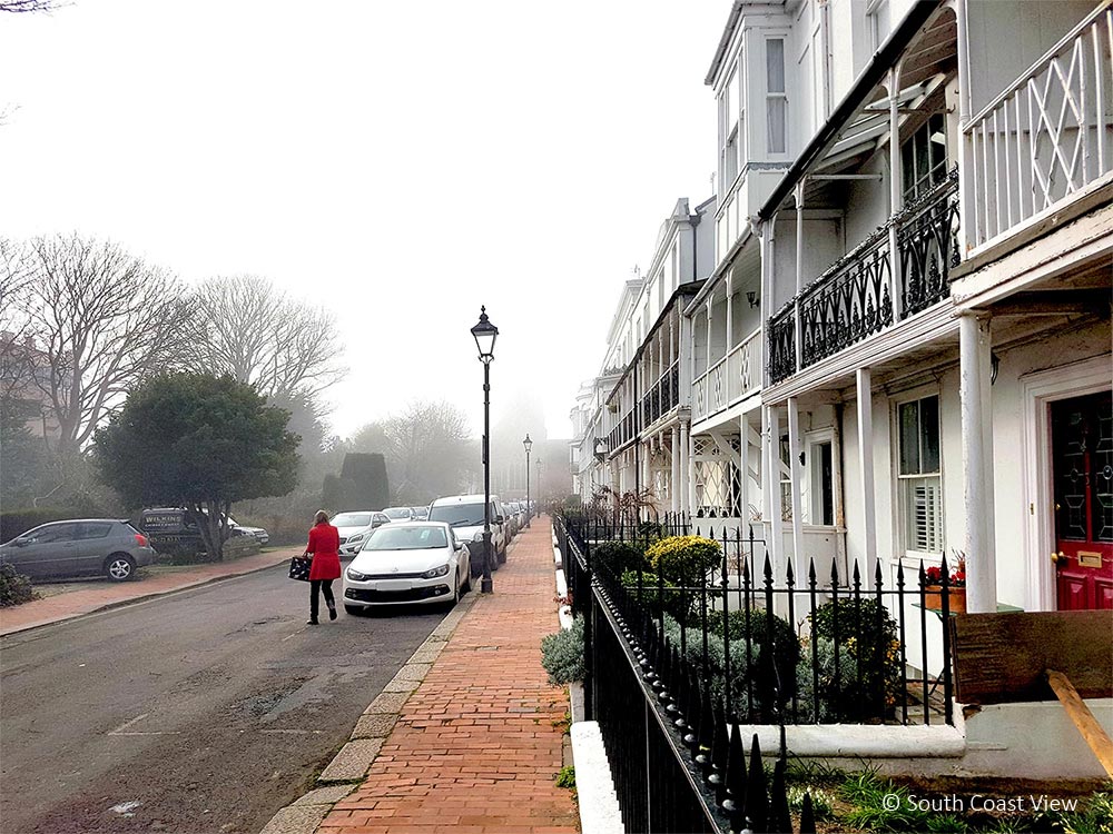Ambrose Place on a misty day