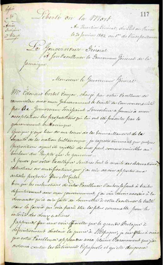 First page of the Haitian Declaration of Independence