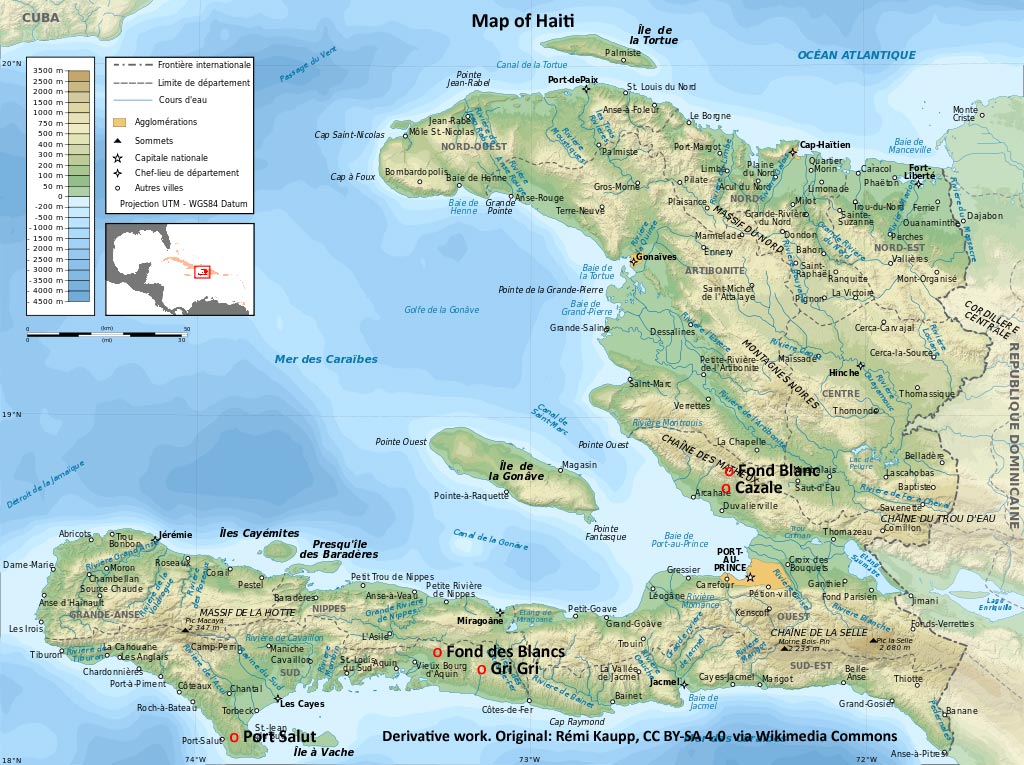 Map showing settlement areas of Polish soldiers in Haiti