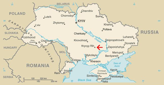 Location of the Kryvyi Rih metro on a map of Ukraine